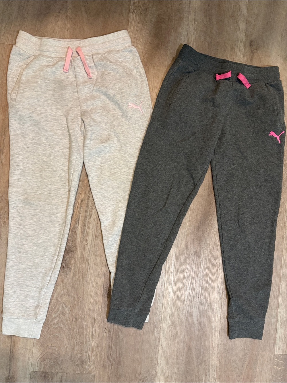 Puma Kids Jogger Pants Set - Light Gray & Charcoal with Pink Accents Size 10/12